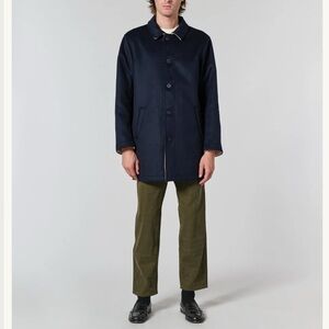 ONE OF THESE DAYS Austin Wool Reversible Trench Coat Navy/Stone XL NWT $1240